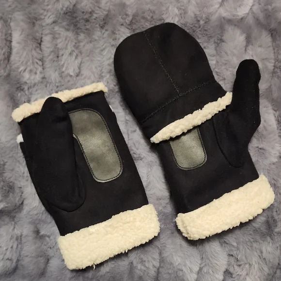 Isotoner Women's Black Mittens with Cream Trim - Picture 1 of 3